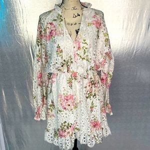 Missguided Lace Plunge Midi Dress In Floral Print